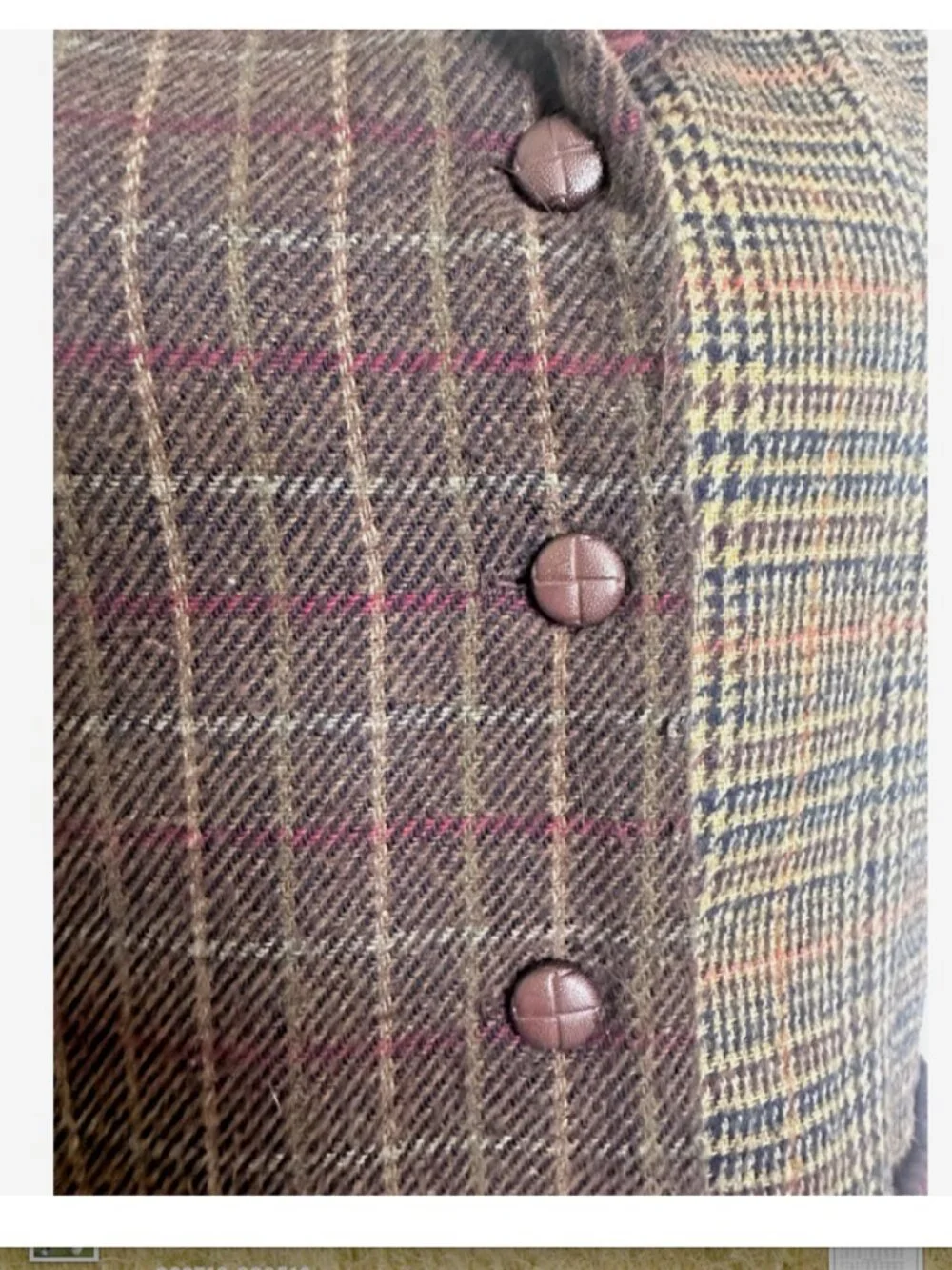 Vintage BONJOUR Vest Brown Wool Tartan Plaid Tweed Patchwork Size Large 80s